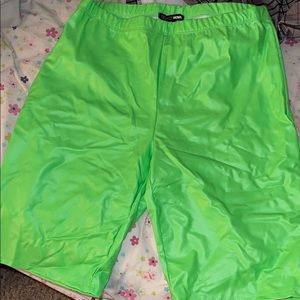 Green leather biker shorts